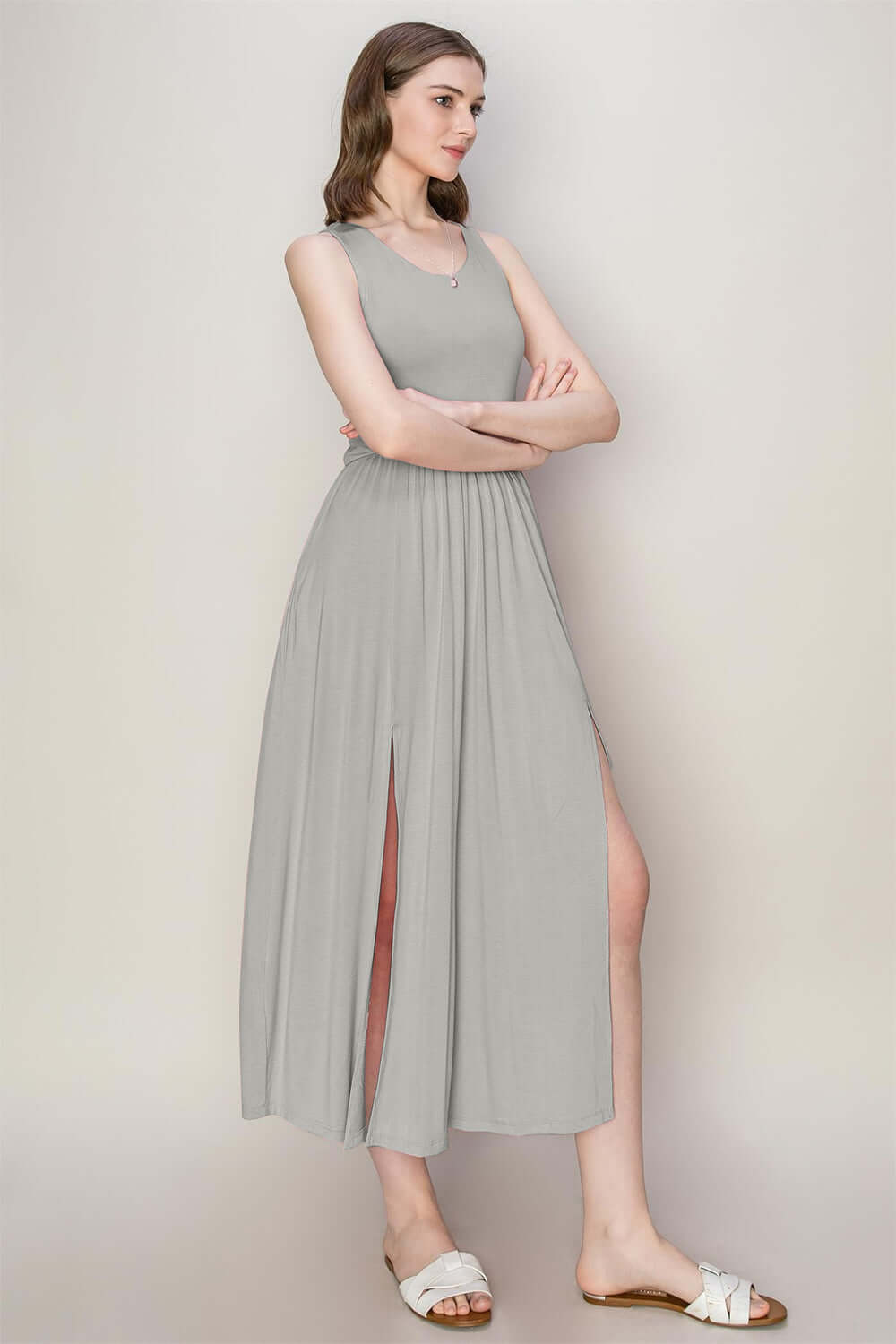 Grey Sleeveless Slit Midi Dress, HYFVE, $ 39.00