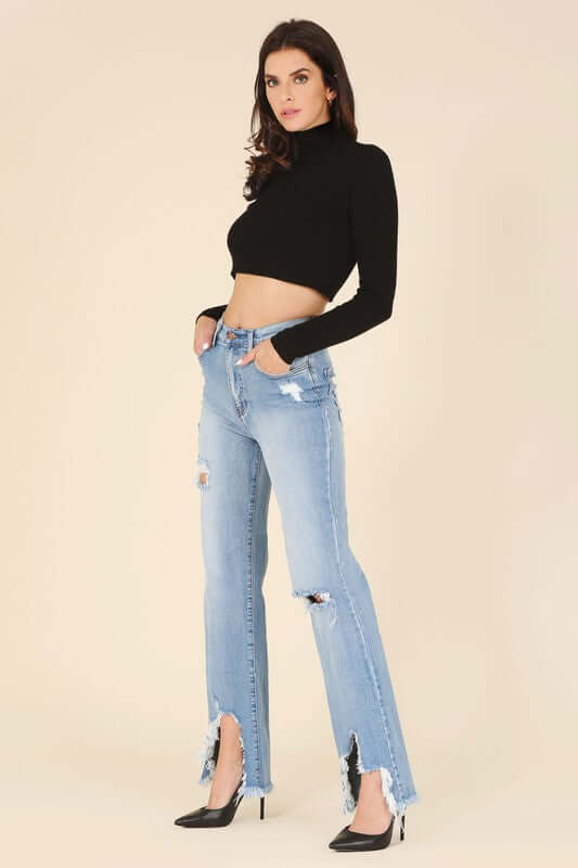 Mock Neck Lace-up Open Back Long Sleeve Top - Chic & Trendy, Tops, $ 47.95, A Moment Of Now™