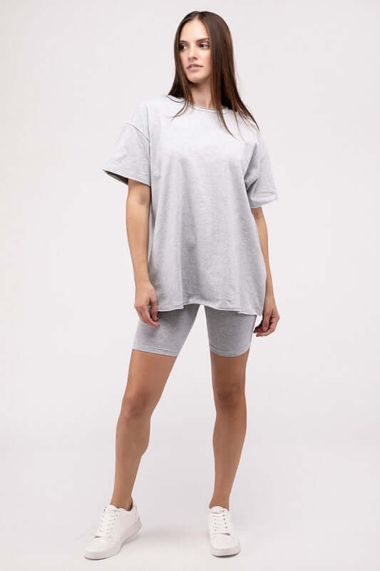 Cotton Round Neck Top & Biker Shorts Set, ZENANA, $ 35.95