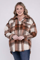 Plus Size Yarn Dyed Plaid Shirt Jacket Shacket