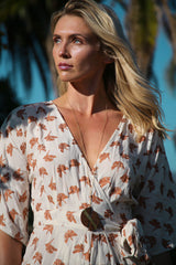 Ginkgo Leaf Maxi Wrap Dress in White + Copper | Boutique In USA, Dresses, $ 180.00, A Moment Of Now™