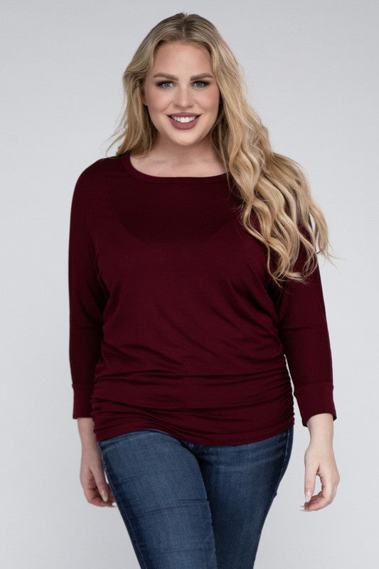 Shop Plus Size Women's Luxe Rayon Boat Neck 3/4 Sleeve Top, Tops, USA Boutique