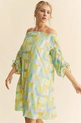 Blue Cream Off Shoulder Mini Dress - Summer Chic, Dresses, $ 55.00, A Moment Of Now™
