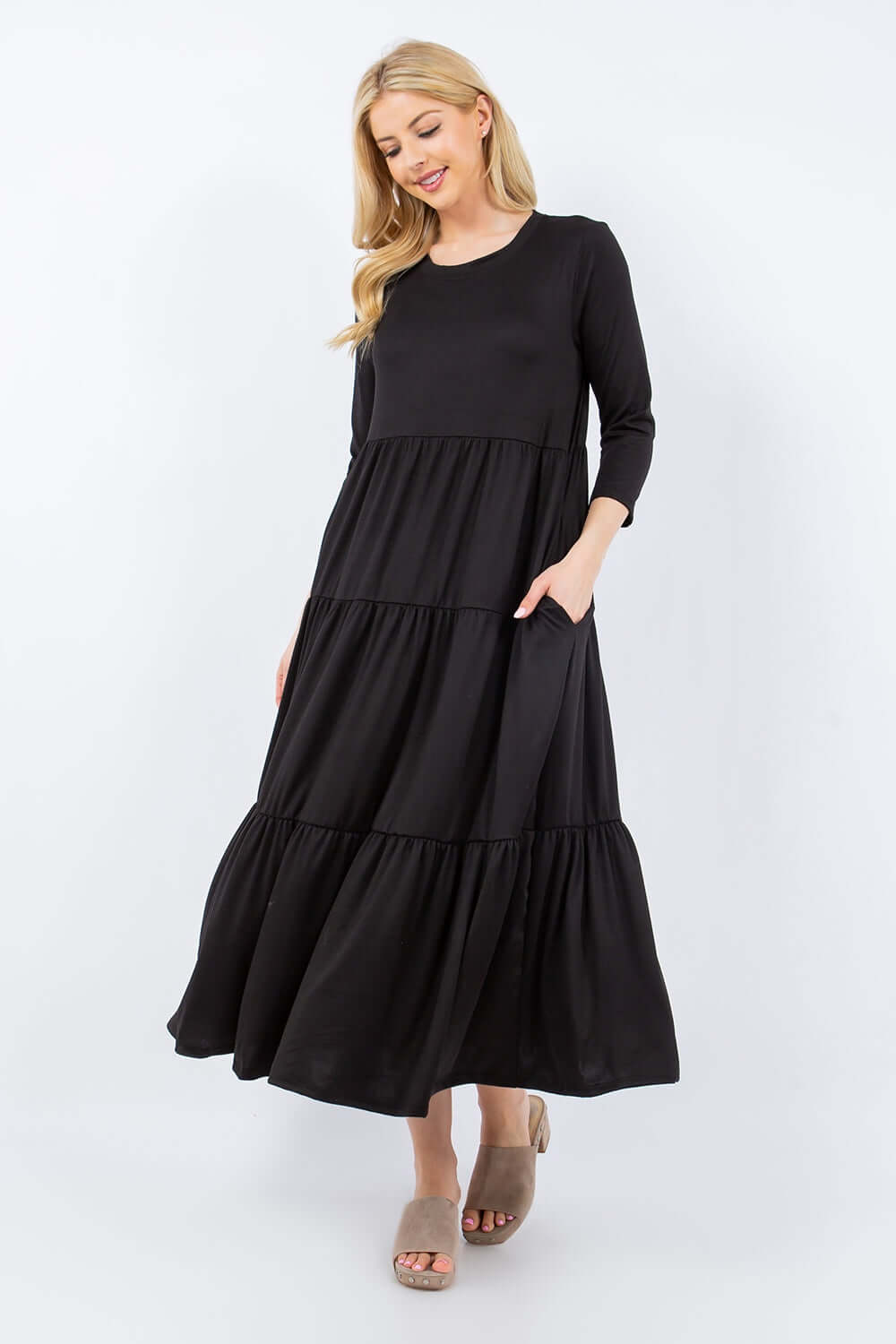 Black Long Sleeve Midi Dress with Pockets, Celeste, A Moment Of Now