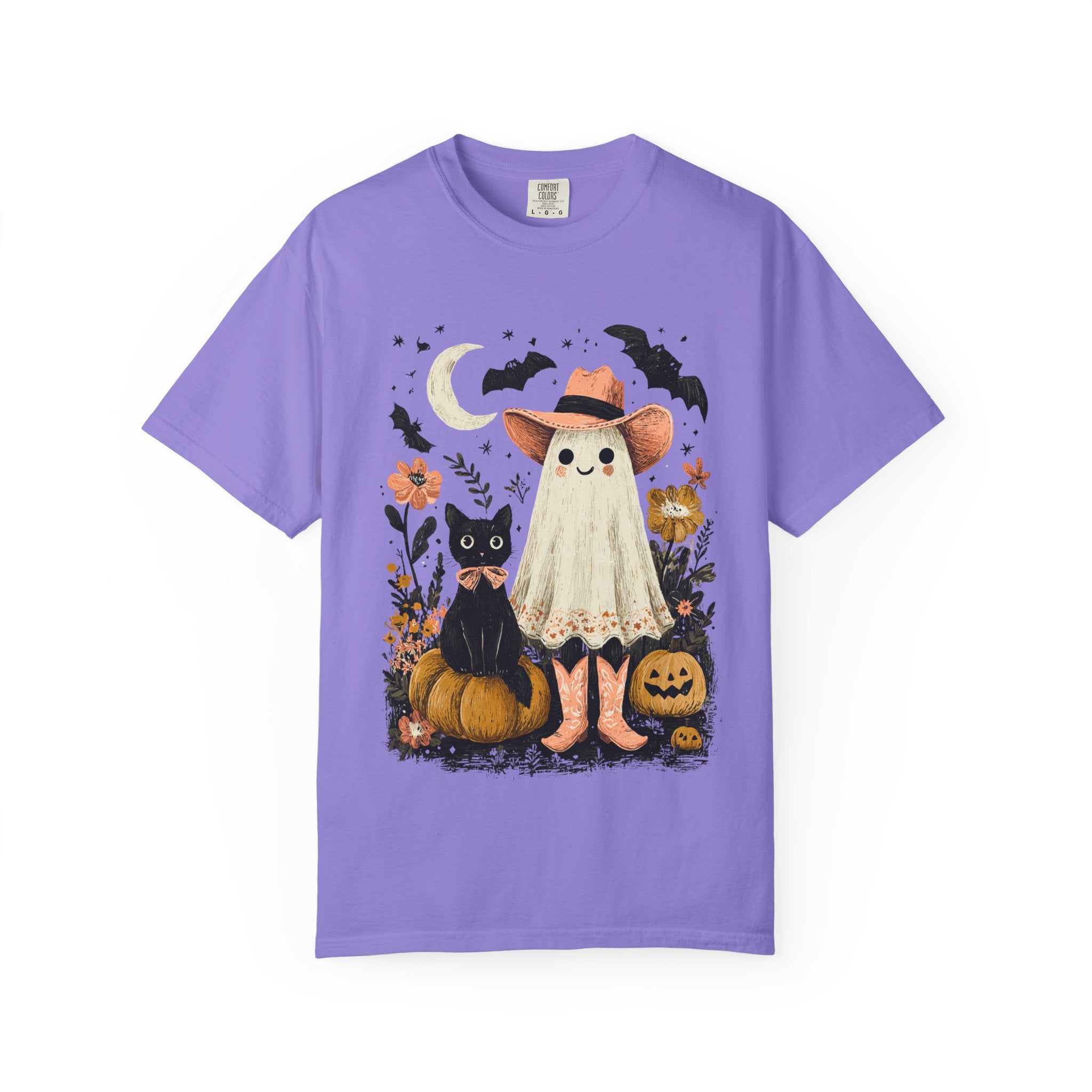 Halloween Ghost Costume T-Shirt — Cute Pumpkin, Black Cat & Bat Graphic Tee - t-shirt product image 12