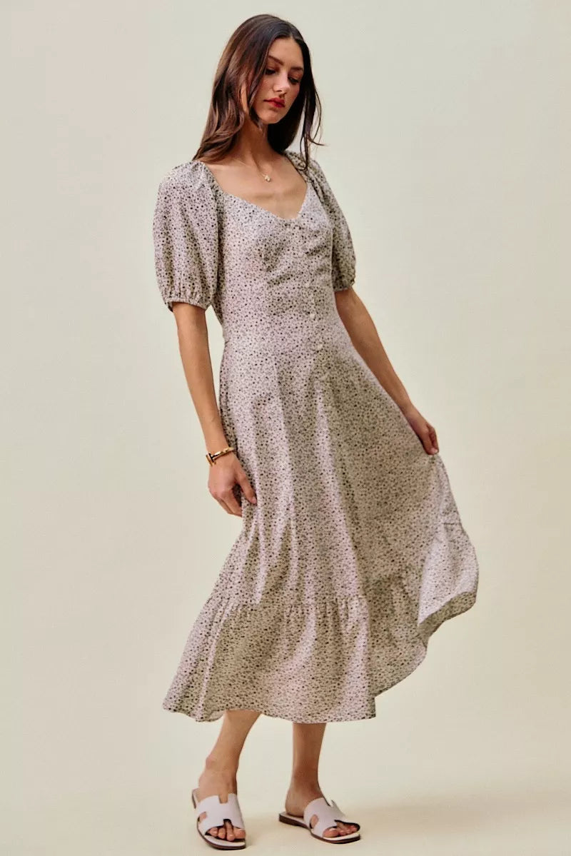 SO ME Ditsy Floral Self Belt On Elastic Waist Maxi Dress | Boutique In USA, Dresses, $ 69.00, A Moment Of Now™