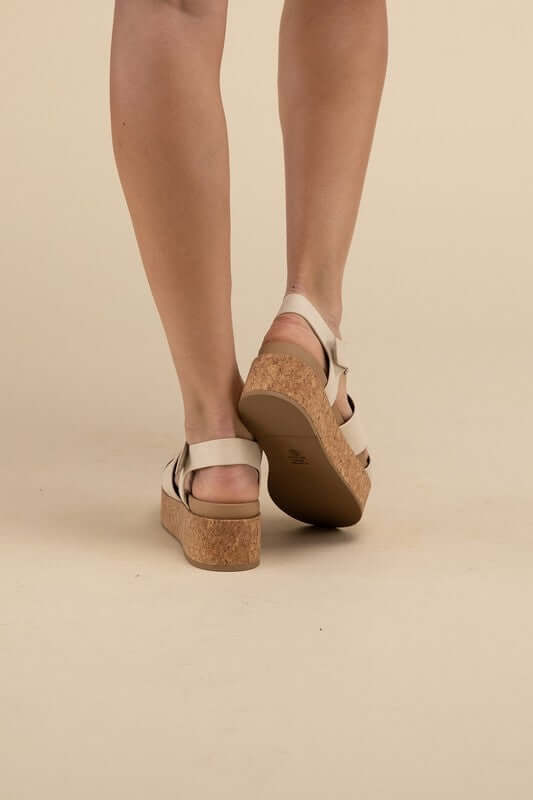 AMENDA-S Nude Brown Platform Sandals Wedges, Fortune Dynamic, $ 35.95