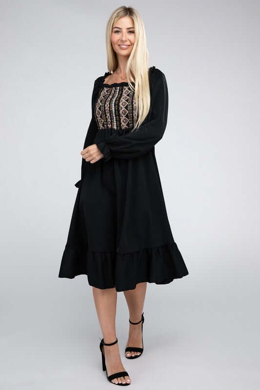 Black Square Neck Smocked Dress, Nuvi Apparel, $ 41.95