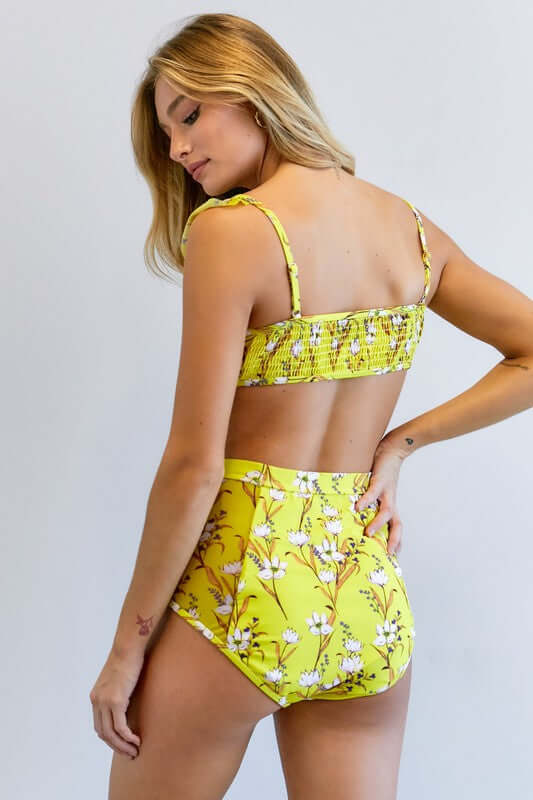 Yellow Floral Printed Swimwear 2 Pieces Set, Davi & Dani, $ 46.95