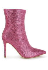 Pink Anun Rhinestones Embellished High Ankle Boots