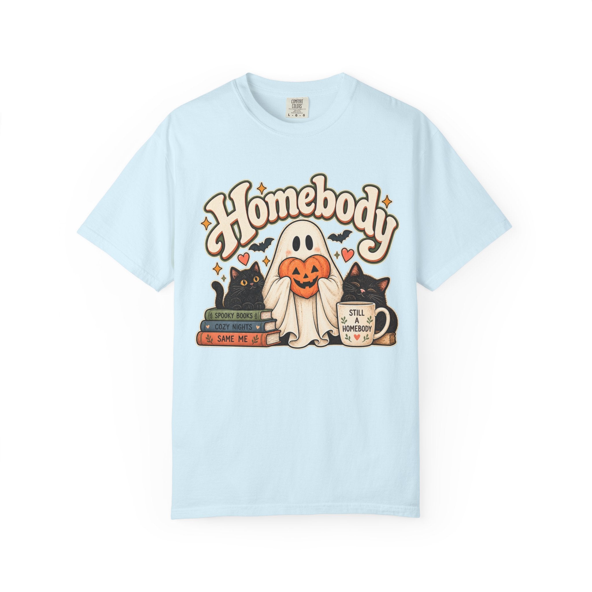 Homebody Halloween T-Shirt — Ghost, Cats & Pumpkin Comfort Colors® Tee