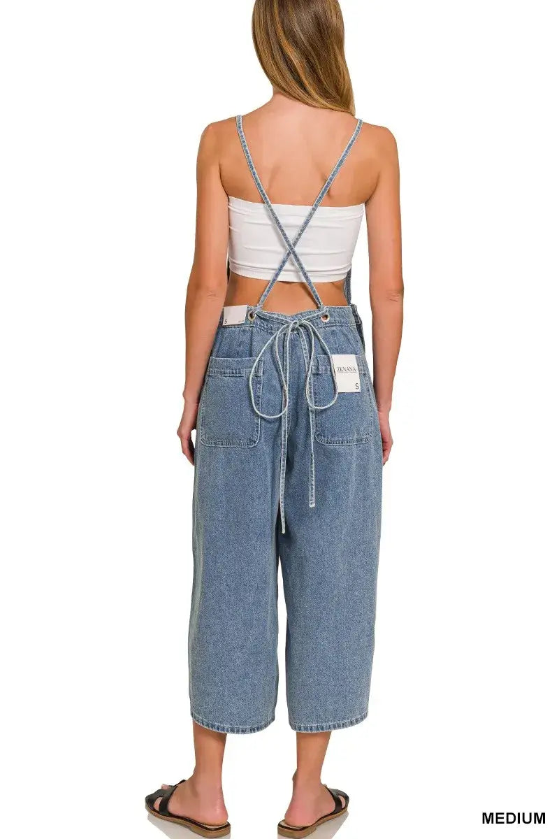 Stylish Denim Medium Washed Wide Leg Overalls, Overalls, $ 59.00, A Moment Of Now™