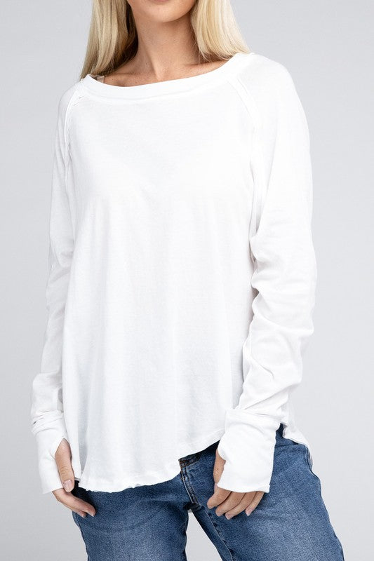 Shop Women's Cotton Raglan Sleeve Thumbhole Top | Boutique Clothing, Tops, USA Boutique