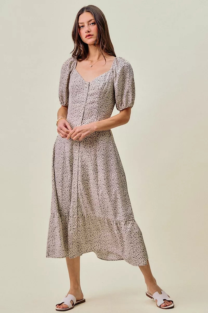 SO ME Ditsy Floral Self Belt On Elastic Waist Maxi Dress | Boutique In USA, Dresses, $ 69.00, A Moment Of Now™