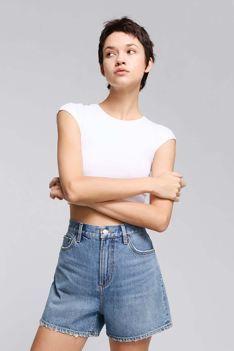 Easy Buckle Shorts | Hey Joanie – High-Rise Denim Shorts, Shorts, $ 88.00, A Moment Of Now™