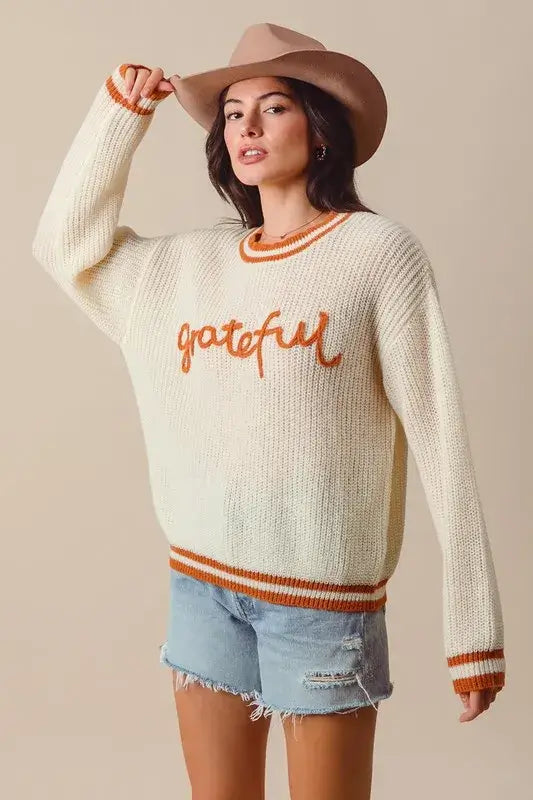 SO ME Thanksgiving Grateful Stitch Sweater, Sweaters, $ 48.00, A Moment Of Now™