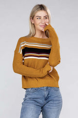 Women's Everyday Strip Pullover Crop Sweater | USA Boutique Clothing, Ambiance Apparel, $ 22.00