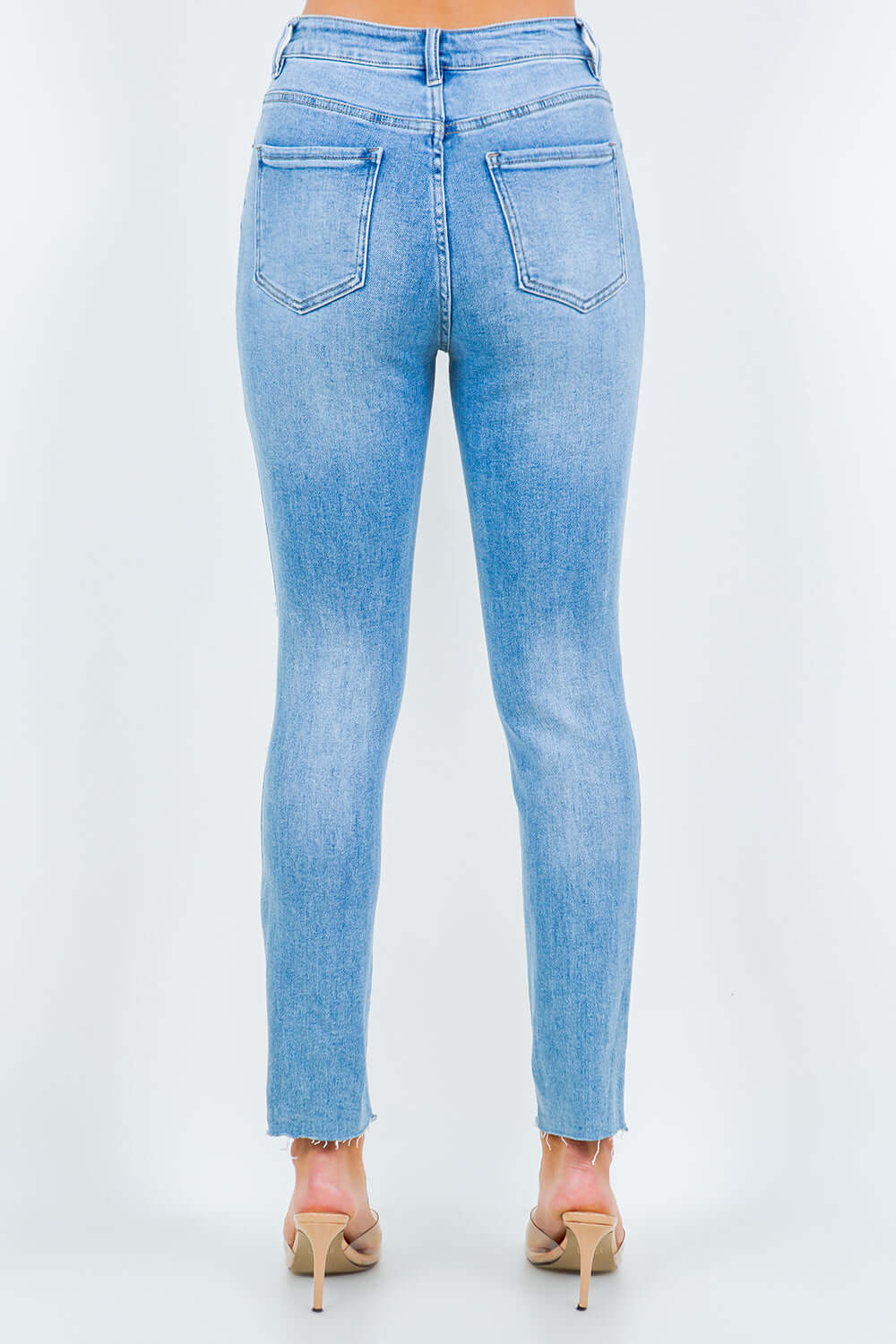 Blue High Waist Slightly Stretchy Destroyed Jeans, American Bazi, A Moment Of Now