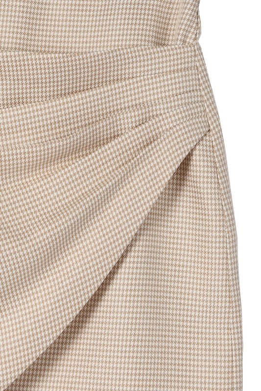 Black Hound Tooth Checkers Shirred Wrap Skirt