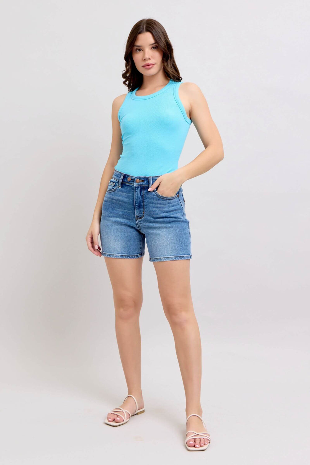 Judy Blue Medium Blue Double Button Denim Shorts | Plus Size, Shorts, $ 59.00, A Moment Of Now™