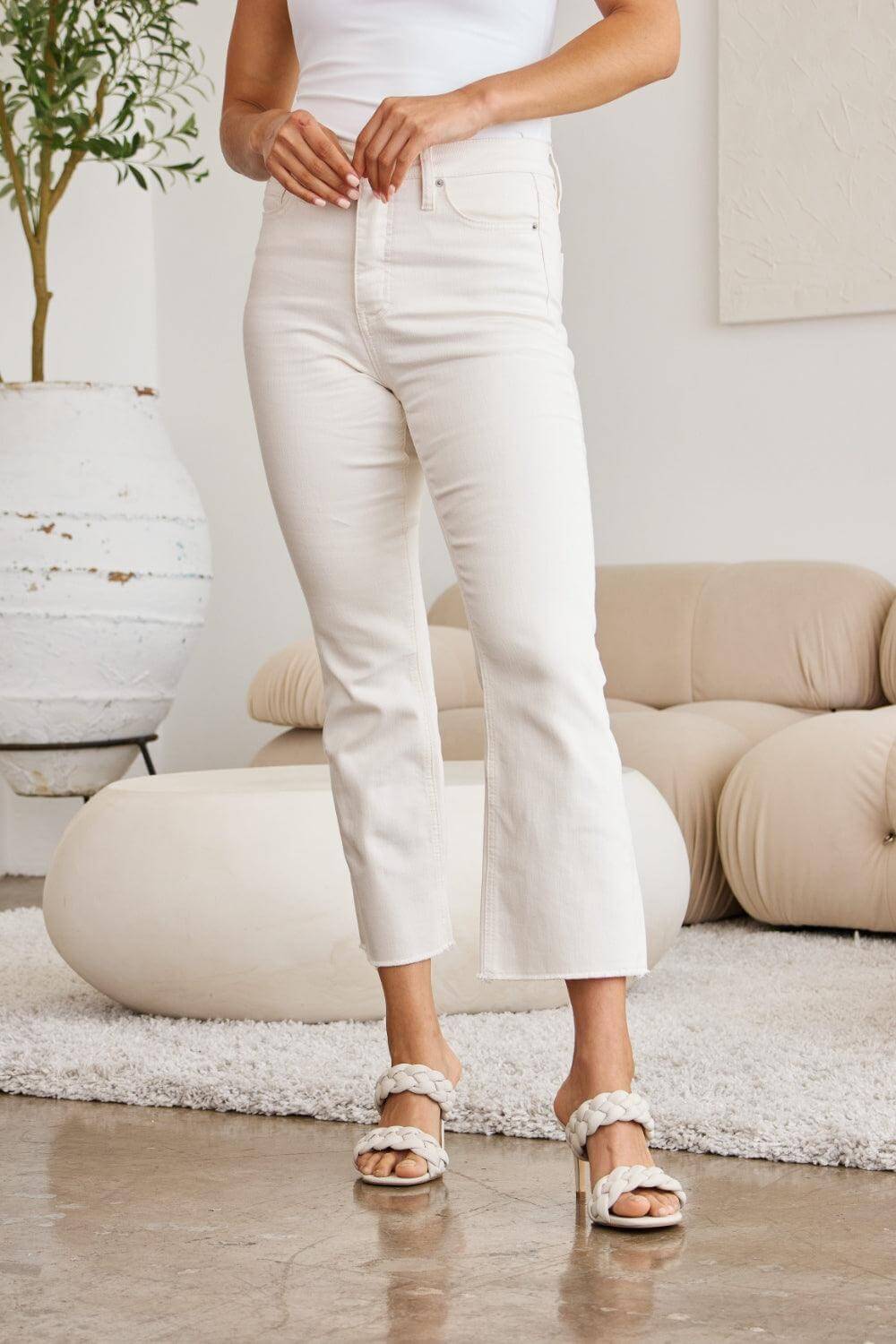 Off White Mini Mia Tummy Control High Waist Raw Hem Jeans, jeans, $ 59.00, A Moment Of Now™