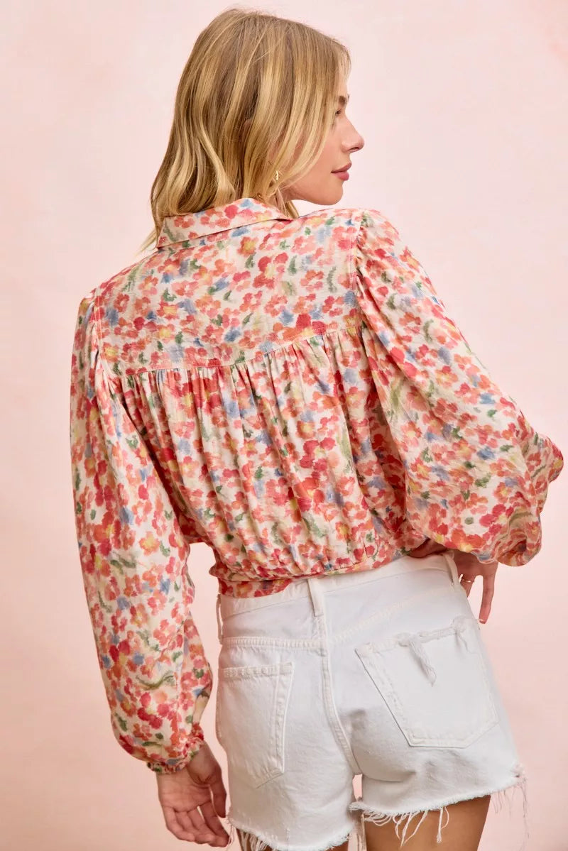 Floral Print Tie Hem Detail Crop Shirt | Boutique In USA, Shirts, $ 59.00, A Moment Of Now™
