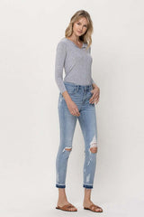 Beach House Light Blue Distressed Mid Rise Crop Skinny Jeans