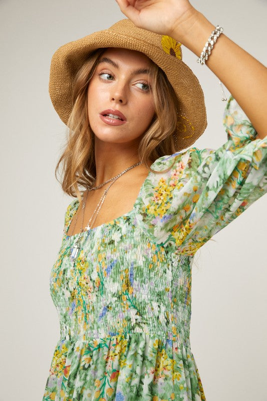 Shop Spring Floral Chiffon Midi Dress For Women | Boutique Clothing Online, Dresses, USA Boutique