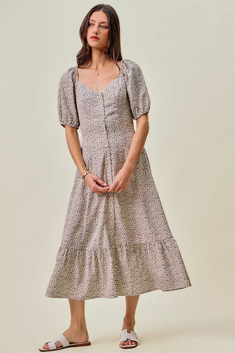 SO ME Ditsy Floral Self Belt On Elastic Waist Maxi Dress | Boutique In USA, Dresses, $ 69.00, A Moment Of Now™