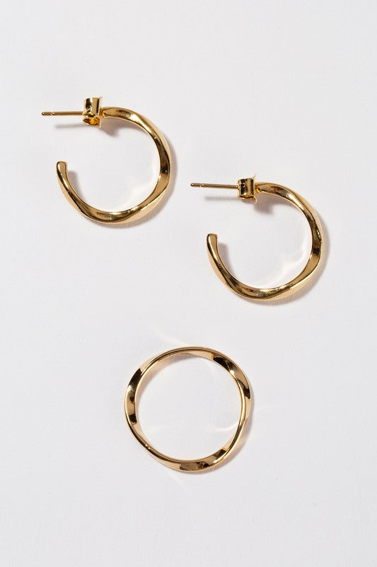 Shop Ripple Gold Plated Ring & Earrings Set | Women's Boutique Jewelry, jewelry Sets, USA Boutique