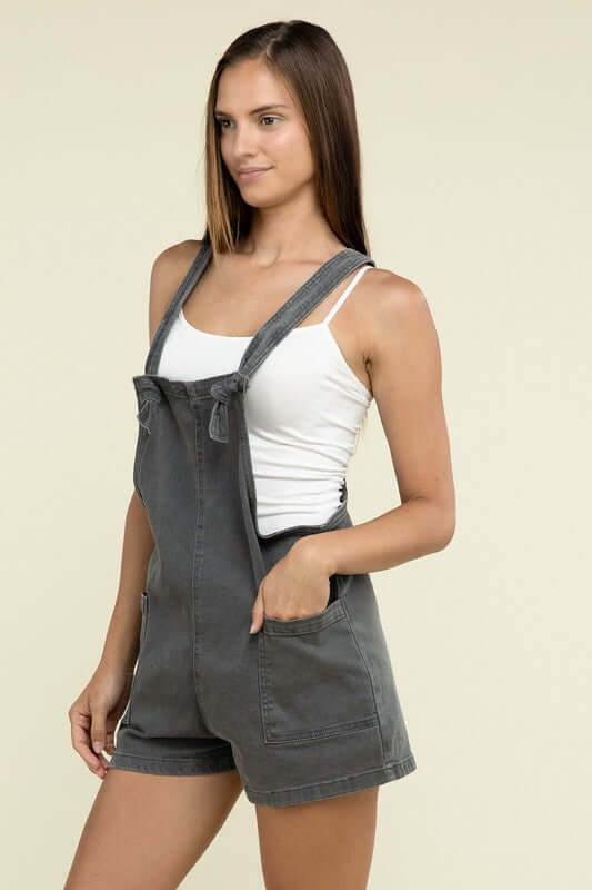 Washed Knot Strap Romper, ZENANA, $ 55.00