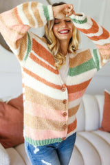 Autumn Colors Button Down Striped Sweater Cardigan, Haptics, $ 58.00