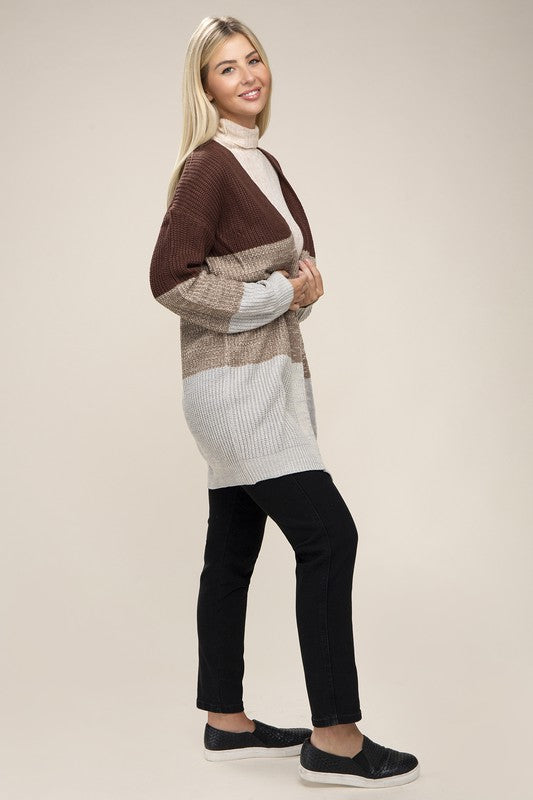 Brown Color Block Open Front Cardigan, Nuvi Apparel, $ 41.95