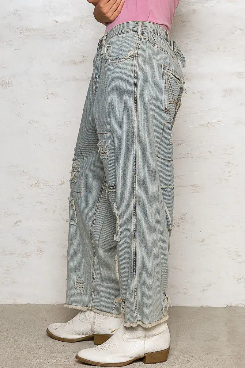 Light Blue Distressed Raw Hem Wide Leg Pants Jeans - Chic Style, Jeans, $ 69.00, A Moment Of Now™