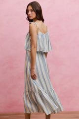 Stripe Tiered Shoulder Tie Midi Lined Dress | Boutique In USA, Dresses, $ 59.00, A Moment Of Now™