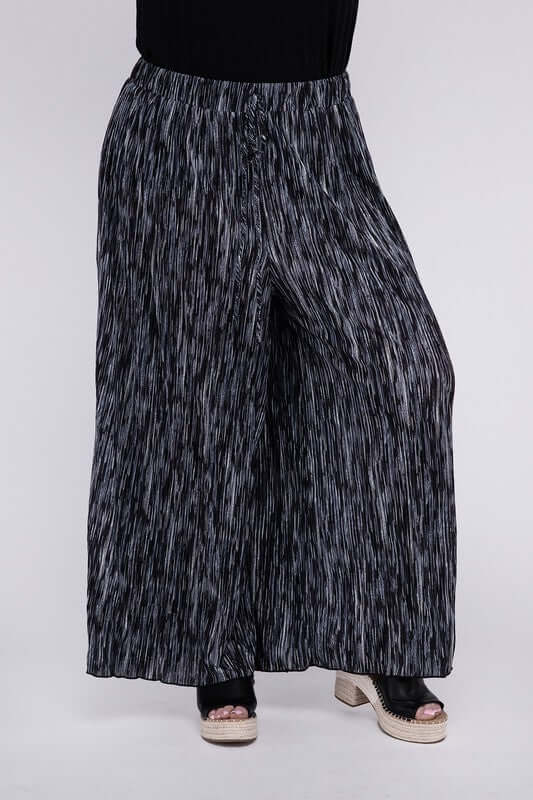 Plus Size Black Stripe Stretchy Drawstring Waist Wide Leg Pants, Nuvi Apparel, $ 35.95