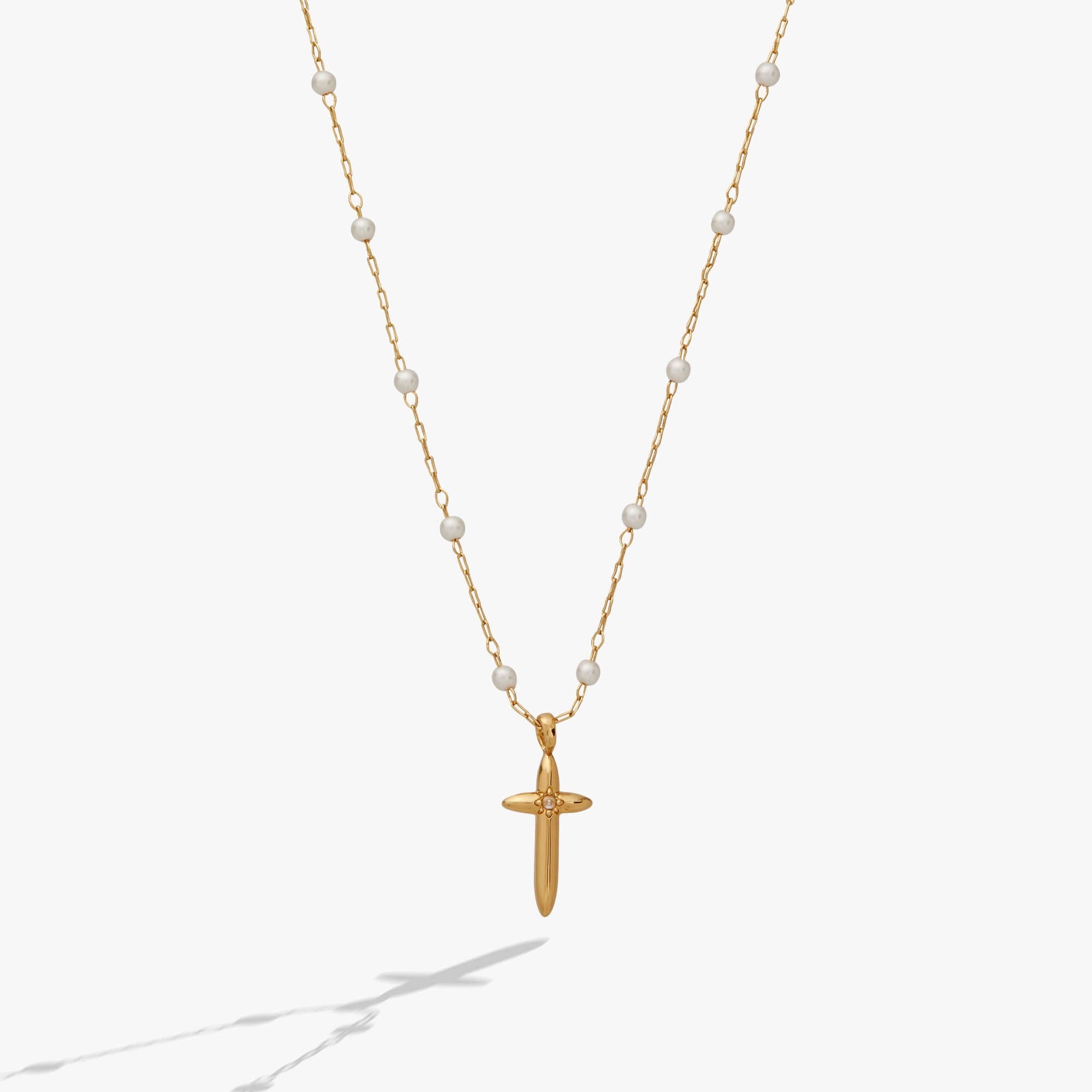 Cross 4:13 Pearl Rosary Chain Pendant Necklace, Necklaces, $ 44.00, A Moment Of Now™