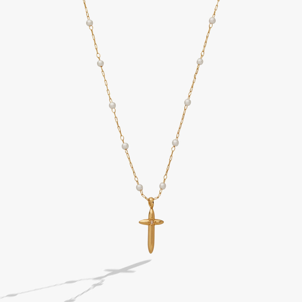 Cross 4:13 Pearl Rosary Chain Pendant Necklace, Necklaces, $ 44.00, A Moment Of Now™