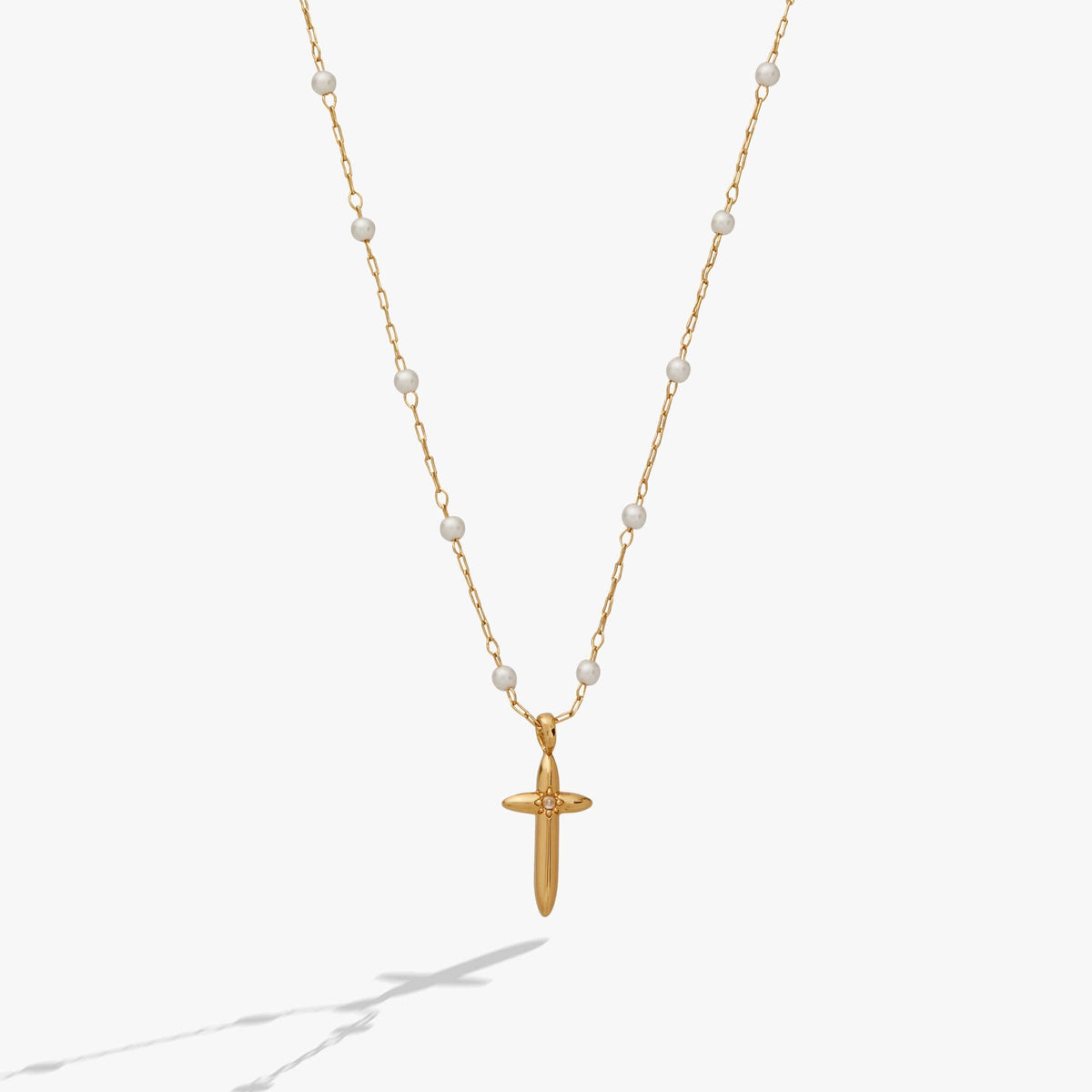 Cross 4:13 Pearl Rosary Chain Pendant Necklace, Necklaces, $ 44.00, A Moment Of Now™