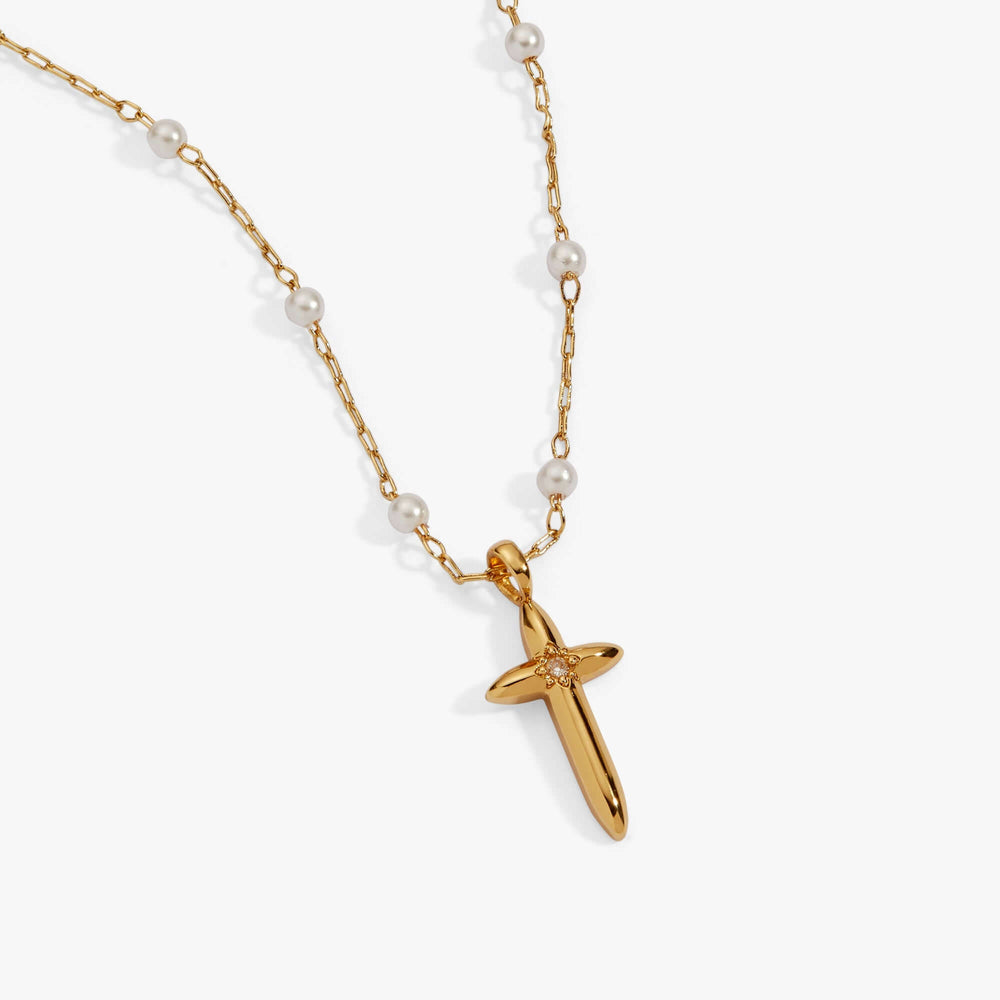 Cross 4:13 Pearl Rosary Chain Pendant Necklace, Necklaces, $ 44.00, A Moment Of Now™
