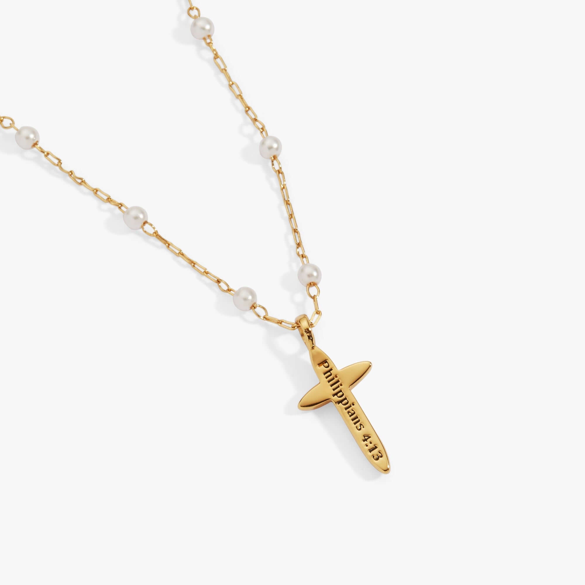 Cross 4:13 Pearl Rosary Chain Pendant Necklace, Necklaces, $ 44.00, A Moment Of Now™