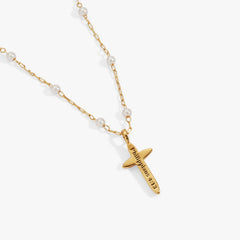 Cross 4:13 Pearl Rosary Chain Pendant Necklace, Necklaces, $ 44.00, A Moment Of Now™