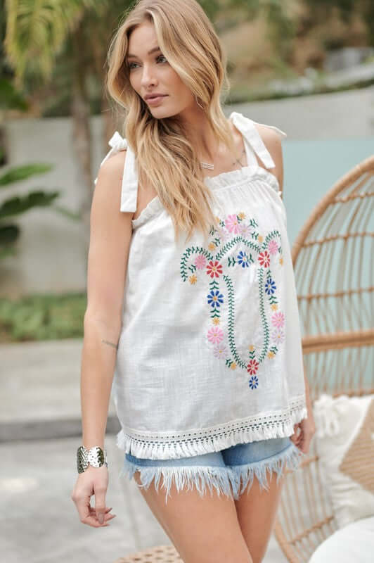 Embroidered Sleeveless Ruffle Tank Top, Davi & Dani, $ 53.95