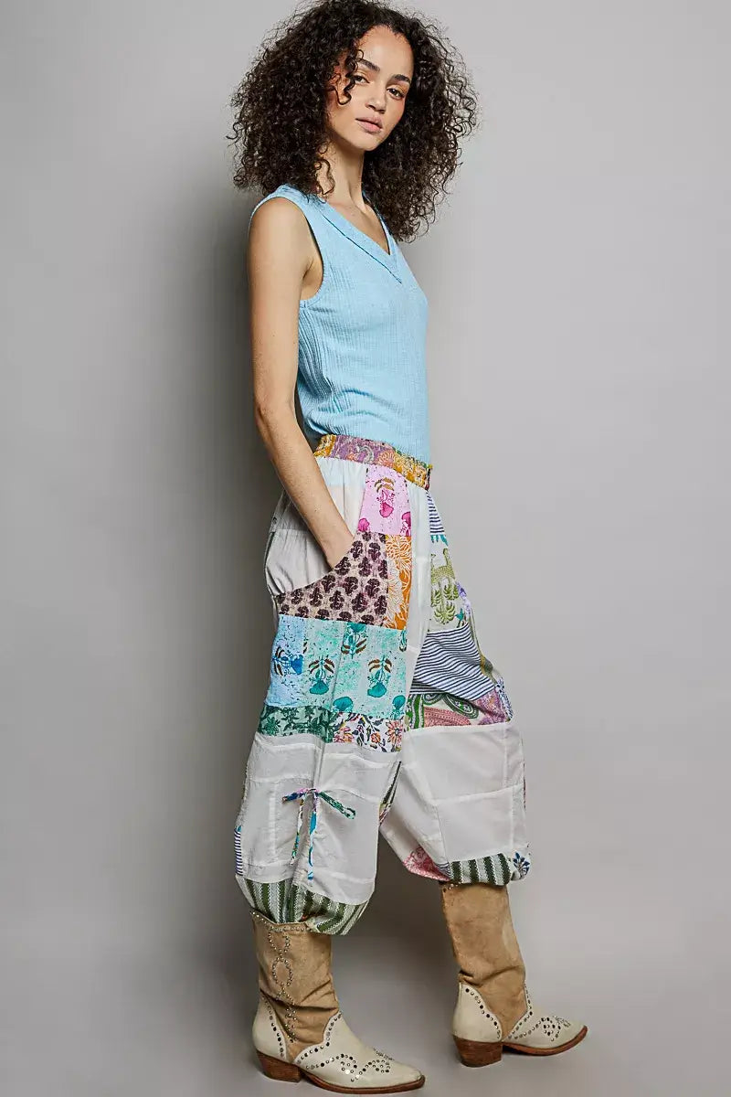 Ivory Printed Patchwork Wide Leg Pants Boho Fashion, Pants, $ 65.00, A Moment Of Now™