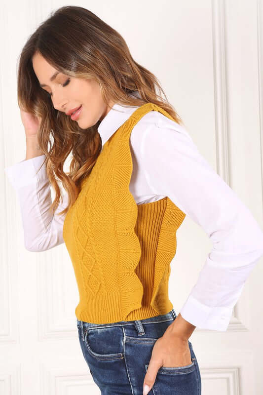 Mustard Yellow Ruffle Sweater Vest