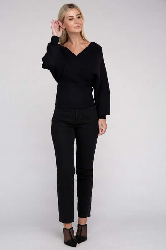 Viscose Cross Wrap Pullover Sweater, ZENANA, $ 41.95