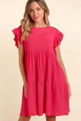 Fuchsia Smocking Ruffle Short Sleeve Dress with Pockets, Haptics, A Moment Of Now