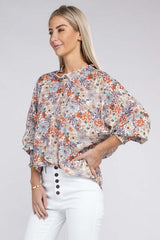 Floral Print Mock Neck Raglan Sleeve Blouse, Nuvi Apparel, $ 41.95