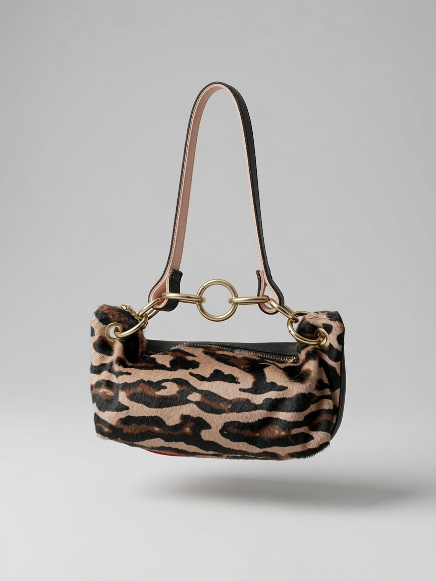 Baby Blair Shoulder Bag, Leopard Print Calf Hair-Black Leather