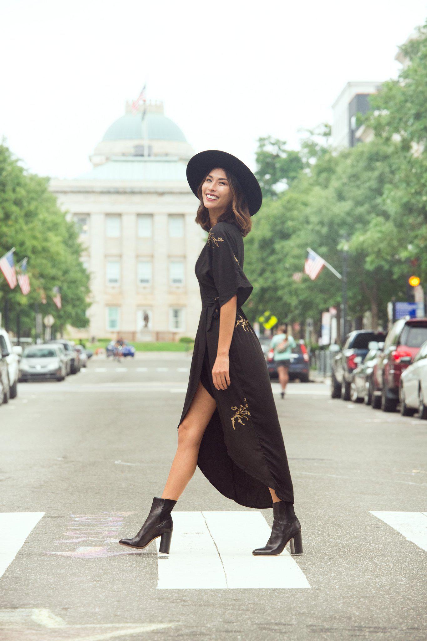 Cherry Blossom Maxi Wrap in Black + Gold | Boutique In USA, Dresses, $ 180.00, A Moment Of Now™
